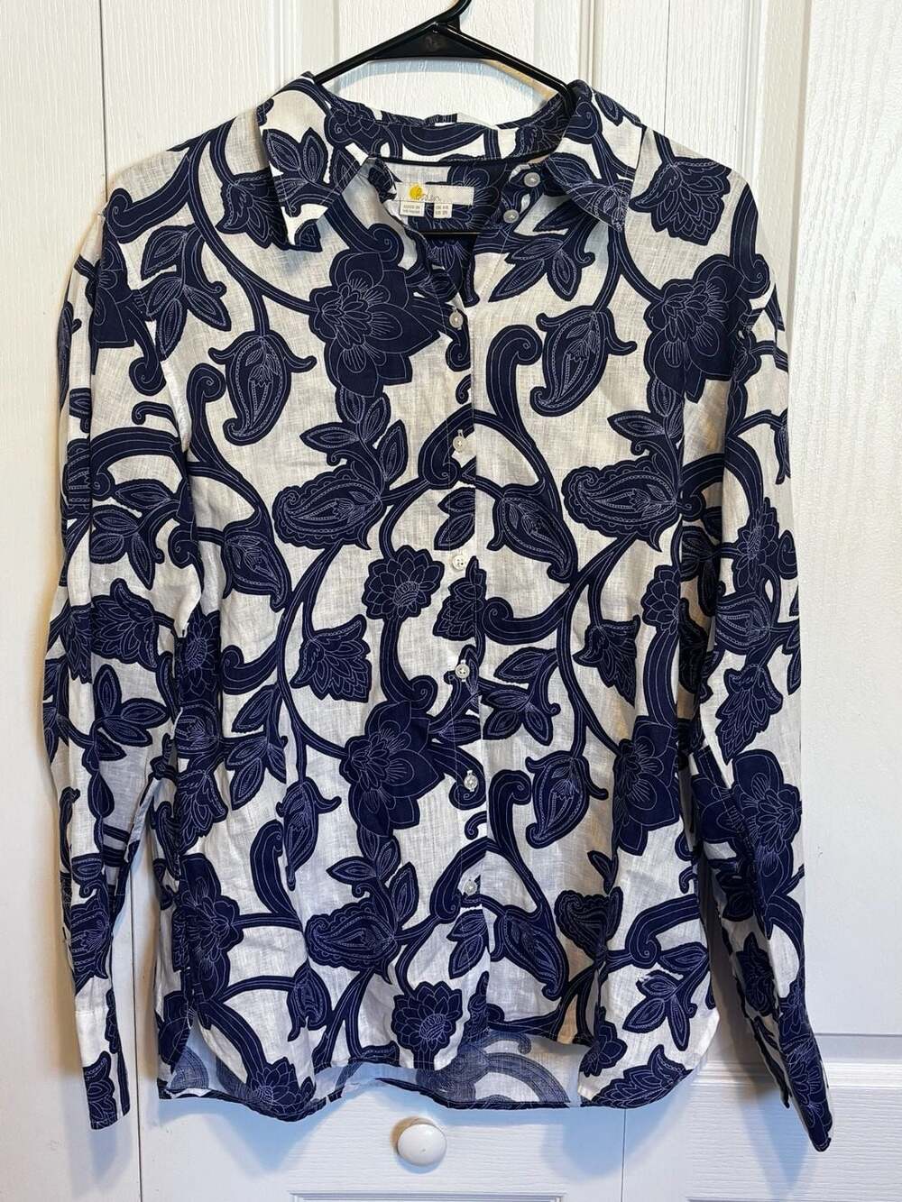 Boden Blue And White Floral Button Down Shirt Size US 2R